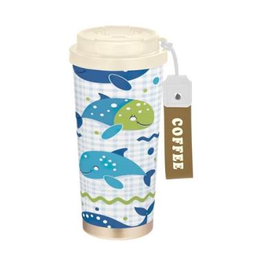 Imagem de Blueangle Caneca de café com isolamento térmico de baleias fofas - copo de aço inoxidável à prova de derramamento e vazamento para acampamento e ar livre, garrafa de água reutilizável de 500 ml com