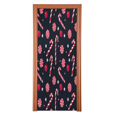 Imagem de ATTX Capa de porta da frente de doces de Natal - Decoração de férias de tecido elástico lavável para festas, casa, decoração de porta da frente, 91 x 242 cm (18)