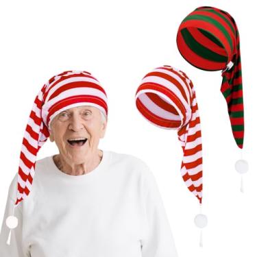 Imagem de cnomg 2 peças boné de pijama masculino noturno com pompom e borla para homens e mulheres uso diário Natal (estilo 1, multicolorido 5)