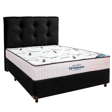 Imagem de Cama Box Preto Com Colchão Casal High Foam Ortobom Com Cabeceira