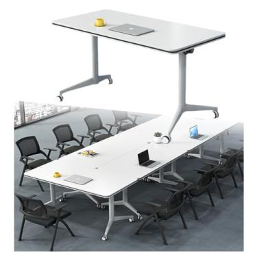 Imagem de SPXMQSS Mesa de conferência dobrável, mesa de conferência retangular portátil moderna mesa de computador dobrável com rodas mesas de treinamento móvel para sala de aula de escritório 4 peças 120 x 40