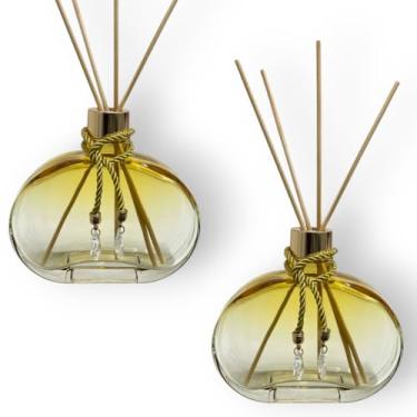 Imagem de Kit 2 Frascos de Vidro Âmbar Degradê 300ml para Difusor de Ambiente com Tampas Luxo e Pingentes