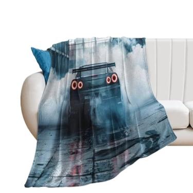 Imagem de HouLaiZhe Cobertor Super Macio Flanela Grossa Neblina Vintage Japonês Esportes JDM Carro R34 Cobertores de Refrigeração Leve para Sofá-Cama Cadeira Sofá Carro Viagem ao Ar Livre Leve Quente 76 cm x