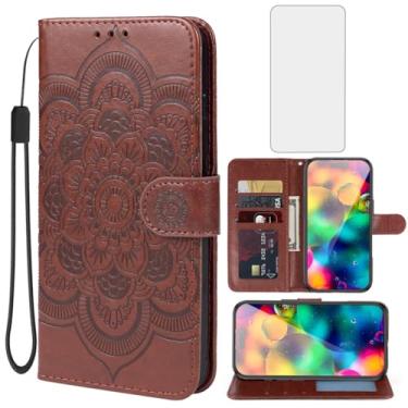 Imagem de Bohefo Capa para iPhone 17/capa carteira para Apple17 com protetor de tela de vidro temperado, capa de telefone com suporte para cartão de crédito de couro mandala para iPhone 17 marrom