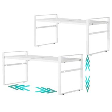 Imagem de LJHFUQHUHU Organizador de prateleira expansível para armário de despensa de cozinha, bancada sob a pia, prateleira de armário de cozinha 21 cm P x 31 cm L x 26 cm A