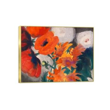 Imagem de BMZFYBS Pintura de arte de parede de flores - imagem de decoração vintage - flores - impressões em tela com moldura dourada para sala de estar 50 x 65 cm 20 x 26 pol