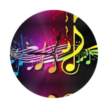 Imagem de ZERAOKE Nota musical - Relógio de parede redondo moderno - silencioso sem tique-taque operado por bateria, decoração de mesa ou parede para sala de estar, quarto, escritório.