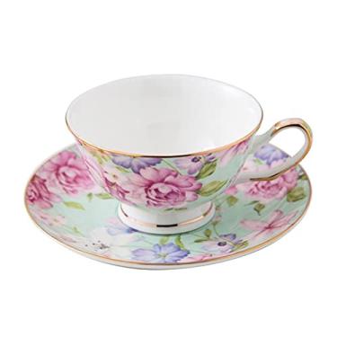 Imagem de Conjunto de xícaras de chá e pires de café de cerâmica Bone China Northern Europe Latte Xícaras de bebida requintada xícara de chá de pinho (verde como mostrado)