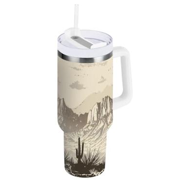 Imagem de STAYTOP Copo de caubói norte-americano de 850 g com tampa e canudo, copo isolado de aço inoxidável durável à prova de vazamento com alça, garrafas de água à prova de derramamento para viagens