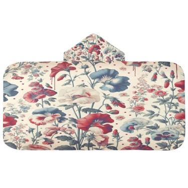 Imagem de Burbuja Toalha de banho com capuz de flor de ervilha doce para crianças, toalha de praia de pelúcia macia absorvente para meninas e meninos 3-10 anos, 61 x 127 cm