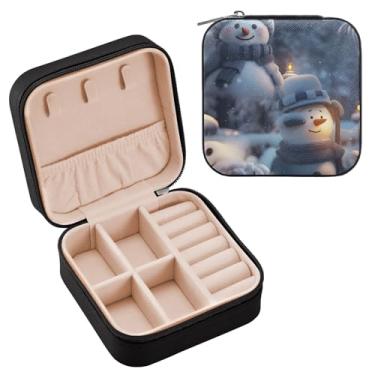 Imagem de YETTASBIN Caixa de joias de boneco de neve para adolescentes, meninas, mulheres, presente de aniversário, Natal, caixa de armazenamento portátil de couro PU, mini estojo de joias de viagem para colar