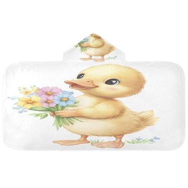 Imagem de Burbuja Linda toalha de banho com capuz de flor de pato para crianças, toalha de praia de pelúcia macia absorvente para meninas e meninos 3-10 anos, 61 x 127 cm