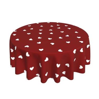 Imagem de Xumuyin Toalha de mesa redonda para o dia dos namorados, 152 x 152 cm, vermelho, coração, impermeável, limpável, para casa, cozinha, restaurante, festas, decoração de férias