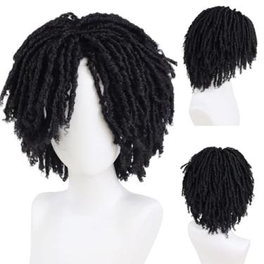 Imagem de GNIMEGIL Peruca curta preta dreadlock masculina realista de rasta torcida RPG trançado