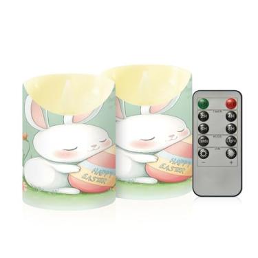 Imagem de Wassud Pacote com 2 velas sem chama de coelho dormindo com controle remoto, velas realistas cintilantes com temporizador, velas decorativas para Natal, casamento, festa, decoração de casa pequena