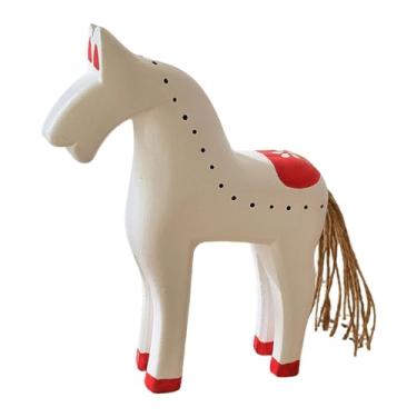 Imagem de Fenteer Estatueta de Cavalo de Madeira, Escultura de Animal para Prateleira, Decoração de Casa, Ornamento de Mesa, Peça Colecionável para Lareira, Armário, Branco