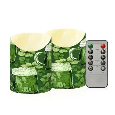 Imagem de Wassud Pacote com 2 copos de cerveja e trevos (3) velas sem chama com controle remoto, velas realistas cintilantes com temporizador, velas decorativas para Natal, casamento, festa, decoração de casa