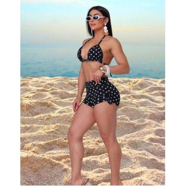 Imagem de Biquíni Feminino 2 Peças Cortininha Poá e Animal Print Shortinho Cós A