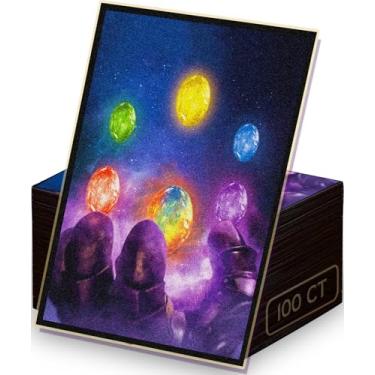 Imagem de Capas para cartão MTG com 100 peças, capas de arte texturizadas à prova d'água, protetor de baralho, frente transparente HD e traseira fosca, ultraduráveis, aleatórias suaves, tamanho padrão, capas