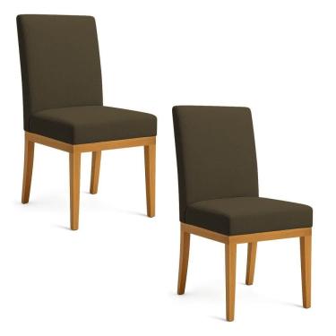 Imagem de Kit 2 Cadeiras De Jantar Brisa Linho Base De Madeira - Pallazio Cor Marrom Café