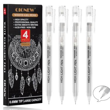 Imagem de Qionew Canetas de gel brancas de ponta fina de 0,6 mm, pacote com 4 canetas de tinta gel, para artistas desenhando e livros de colorir para adultos, tinta branca opaca para papel preto, esboços