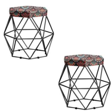 Imagem de Kit 2 Puffs Vanessa  decorativos aramado Preto -Assento Mandala - GAT 