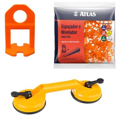 Imagem de Ventosa Dupla Para Vidro Gesso Mármore Metal Piso + Nivelador Para Pisos e Azulejos 3mm Laranja Pacote com 100 Unidades