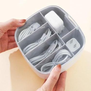 Imagem de Caixa organizadora de cabos com vários compartimentos, com tampa transparente, estojo de armazenamento durável para economia de espaço, para casa e escritório