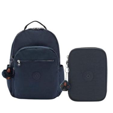 Imagem de Kit Escolar Mochila Kipling Seoul + Estojo 100 pens True Blue Tonal