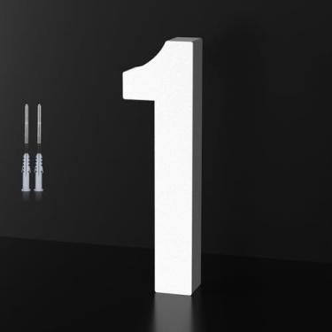 Imagem de Número de casa de aço inoxidável branco de 12 cm, letras de números de endereço 3D, placa de endereço de metal estéreo externa com kit de unhas para casa, sinalização de loja (1)