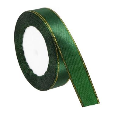 Imagem de PATIKIL Fita de cetim com borda dourada, fita de cetim de poliéster dupla face para embrulho de presente, buquês de flores, laços de cabelo, projetos de costura, verde floresta