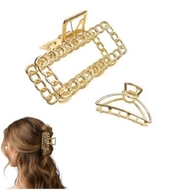 Imagem de Kit 2x Piranha Prendedor De Cabelo Metal Quadrada corrente grande Piranha Presilha Metal Luxo Dourada Vintage Feminina Mulheres Menina