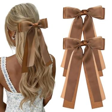 Imagem de 2 peças de laços de cabelo castanho, presilhas de fita para rabo de cavalo, acessórios de cabelo para mulheres, meninas, adolescentes, crianças