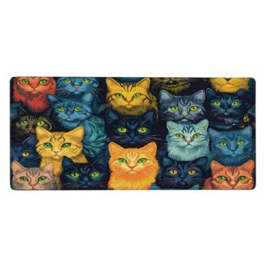 Imagem de Tapete de rato de desenho animado de gato grande colorido à prova d'água para computador tapete protetor de mesa tapete de borracha antiderrapante para escritório, computador, teclado, laptop e mesa