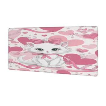 Imagem de hongjinglin Tapete de rato rosa grande gato fofo à prova d'água tapete protetor de mesa estendido para computador tapete de base de borracha antiderrapante para escritório, computador, teclado, laptop