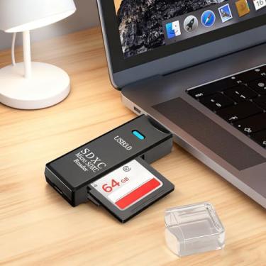 Imagem de Leitor de cartão micro SD USB 3.0, leitor de cartão SD 3 em 1, adaptador USB C para USB, leitor de cartão de memória com compartimentos duplos de 5 Gbps de alta velocidade para SD, TF, compatível com