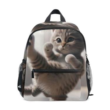 Imagem de GAIGEO Funny Kitten Cat Cute Backpack for Baby 10x4x12 In, Boys School Backpack with Water Bottle Pockets, Whistle Buckle
