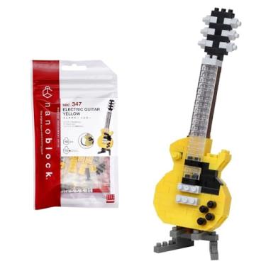 Imagem de nanoblock Bandai - Conjunto de construção de mini bonecos de tijolos de guitarra elétrica amarela Kit de construção de instrumentos musicais Pixel Guitar Figure Kit de construção NBC347