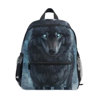Imagem de Wolf Oil Painting Simple Modern Toddler Backpack with Whistle, 2 Bottle Pockets, Lightweight, Pre School Backpack 10x4x12 In, for Ages 3-8