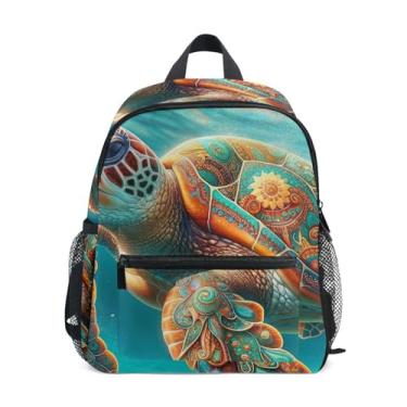 Imagem de GAIGEO Boho Sea Turtle Toddler Backpack, 10x4x12 In, Backpack for Kindergarten Girls Includes Water Bottle Pockets, Whistle Clip for Safety