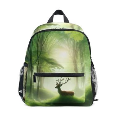 Imagem de GAIGEO Spring Forest Green Deer Mini Toddler Backpack, 10x4x12 In, School Backpack for Girls Includes Water Bottle Pockets, Whistle Clip for Safety