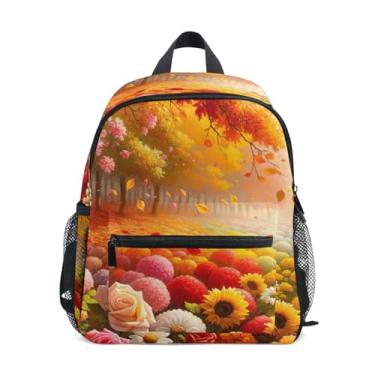 Imagem de GAIGEO Flowers Autumn Leaves Mini Backpack for Kids with Whistle, 2 Bottle Pockets, Lightweight, Toddler Travel Backpack 10x4x12 In, for Ages 3-8
