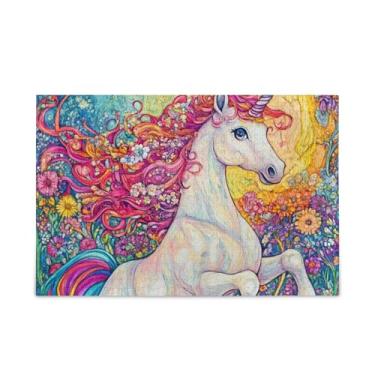 Imagem de 500 peças de quebra-cabeças coloridos de unicórnio de madeira e papel combinados exclusivos para adultos