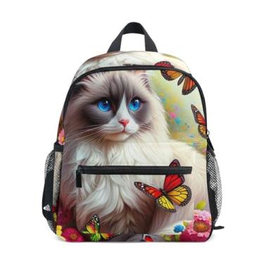 Imagem de GAIGEO Spring Flowers Ragdoll Cat Kids Backpack Girl School Backpack with Front Pocket, Safety Whistle for Ages 3-8