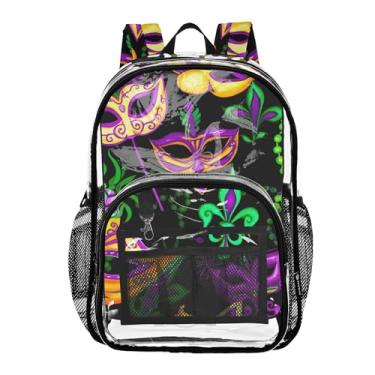 Imagem de TSENQUE Girls Backpack Kids Boys Mardi Gras Masks Colorful Purple Travel Clear Bags for Women Pvc School Transparent Large