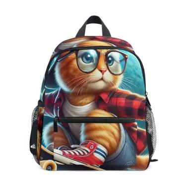 Imagem de GAIGEO Cute Cat Skateboard Kitten Mini Kids Backpack, 10x4x12 In, Girl School Backpack Includes Water Bottle Pockets, Whistle Clip for Safety