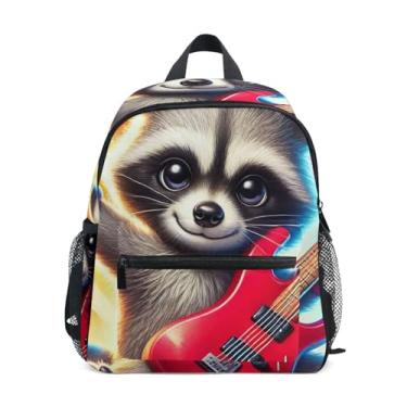 Imagem de GAIGEO Rock Raccoon Cute Kids' Backpack 10x4x12 In, Girls Backpack with Water Bottle Pockets, Whistle Buckle