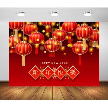 Imagem de BELECO 1,5 x 0,9 m tecido feliz ano novo pano de fundo lanternas chinesas vermelhas 2026 pano de fundo decorações de festival de primavera chinês banner festa cabine de fotos adereços de estúdio