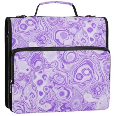 Imagem de Pastas de 3 anéis roxas mármore, 3 cm, bolsa organizadora de fichários escolares com alça de ombro para estudantes, suporte para 500 lençóis, 34,5 x 31,5 x 9 cm