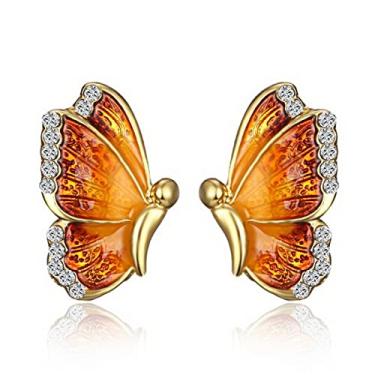 Imagem de Brincos grandes com asas de borboleta – Retrô delicado colorido strass grande fantasia brincos modernos moda rosa Mariposa joias presentes de aniversário para mulheres Dia das Mães, Zinco, Cristal